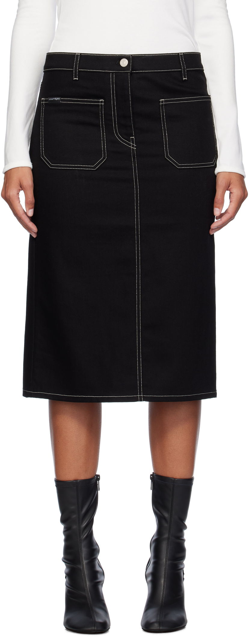 Nederdel Courrèges Two-Pocket Denim Midi Skirt Sort | 324DJU183DE0020