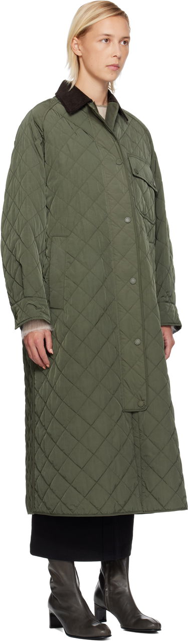 Frakker Max Mara Coccole Quilted Long Coat with Corduroy Collar Grøn | 2525496092600, 1