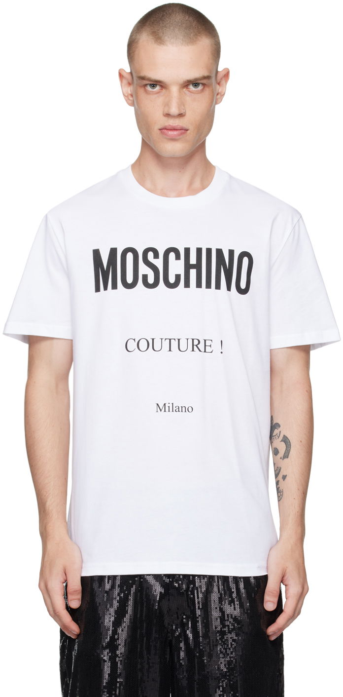 T-shirt Moschino White Bonded Logo T-Shirt Hvid | 242ZZA071952411001