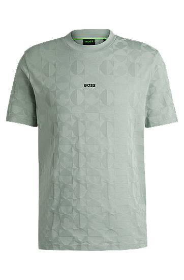 T-shirt BOSS BOSS Relaxed Fit Cotton T-Shirt with Circle Jacquard Grøn | 50538184