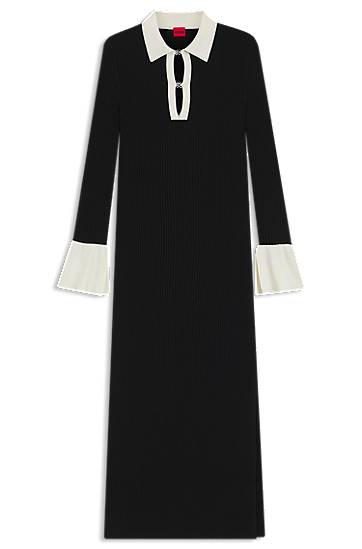 Kjole BOSS Ribbed Knit Polo Keyhole Dress Sort | 50542620