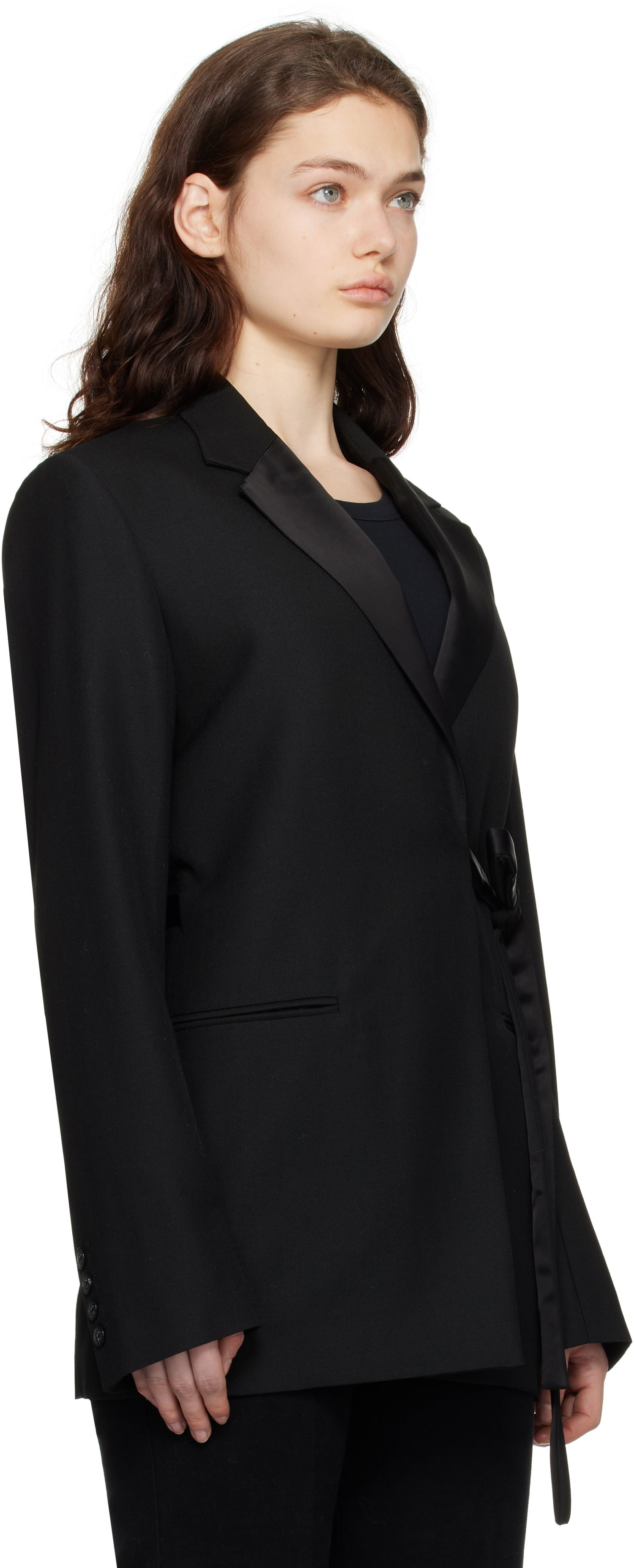 Jakke TOTEME TOTEME Satin-Lapel Wrap Blazer Sort | 251-WRZ4728-FB0026, 1