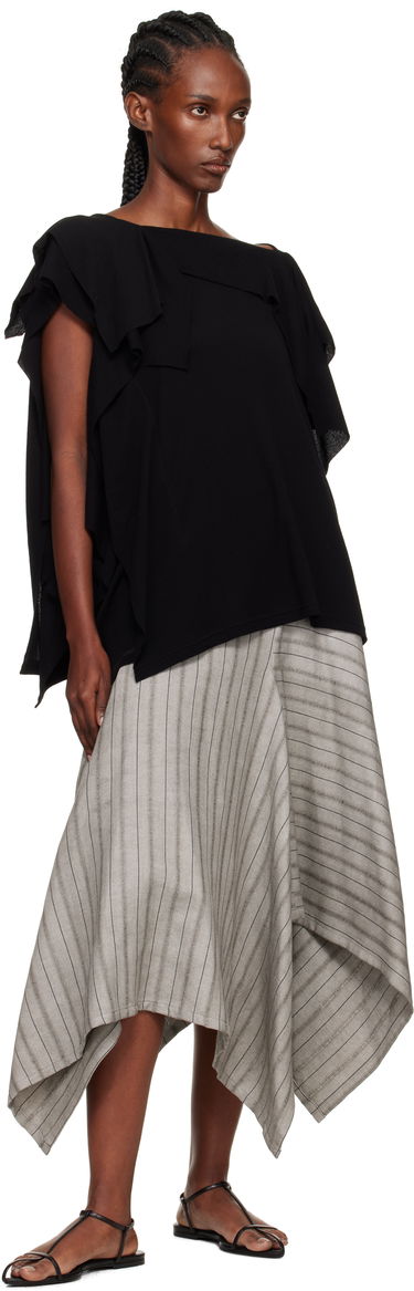 T-shirt Yohji Yamamoto YOHJI YAMAMOTO High Twisted Crepe & Interlock Draped T-shirt Sort | FP-T38-082, 3