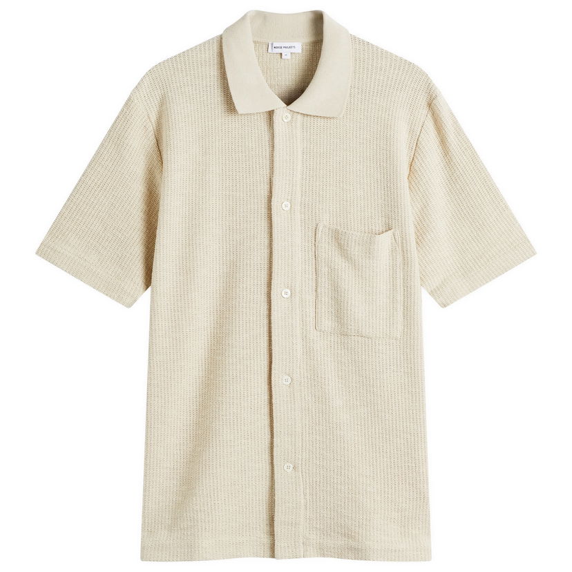Polo skjorte NORSE PROJECTS Norse Projects Gustav Crochet Short Sleeve Shirt Beige | N01-0683-2064