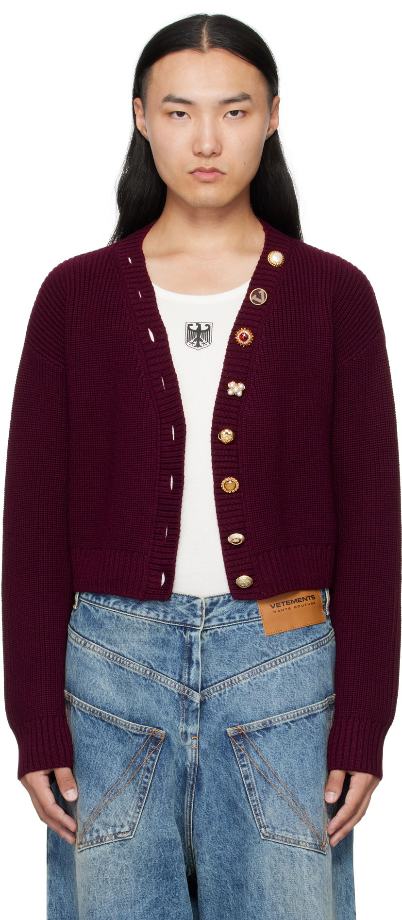 Sweater VETEMENTS VETEMENTS Fancy Button Cropped Cardigan Bourgogne | WH76KN220X