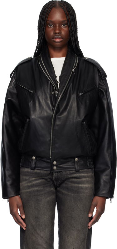 Bomberjakke R13 R13 Zip Collar Motorcycle Leather Jacket Sort | R13WR344-R450B, 0