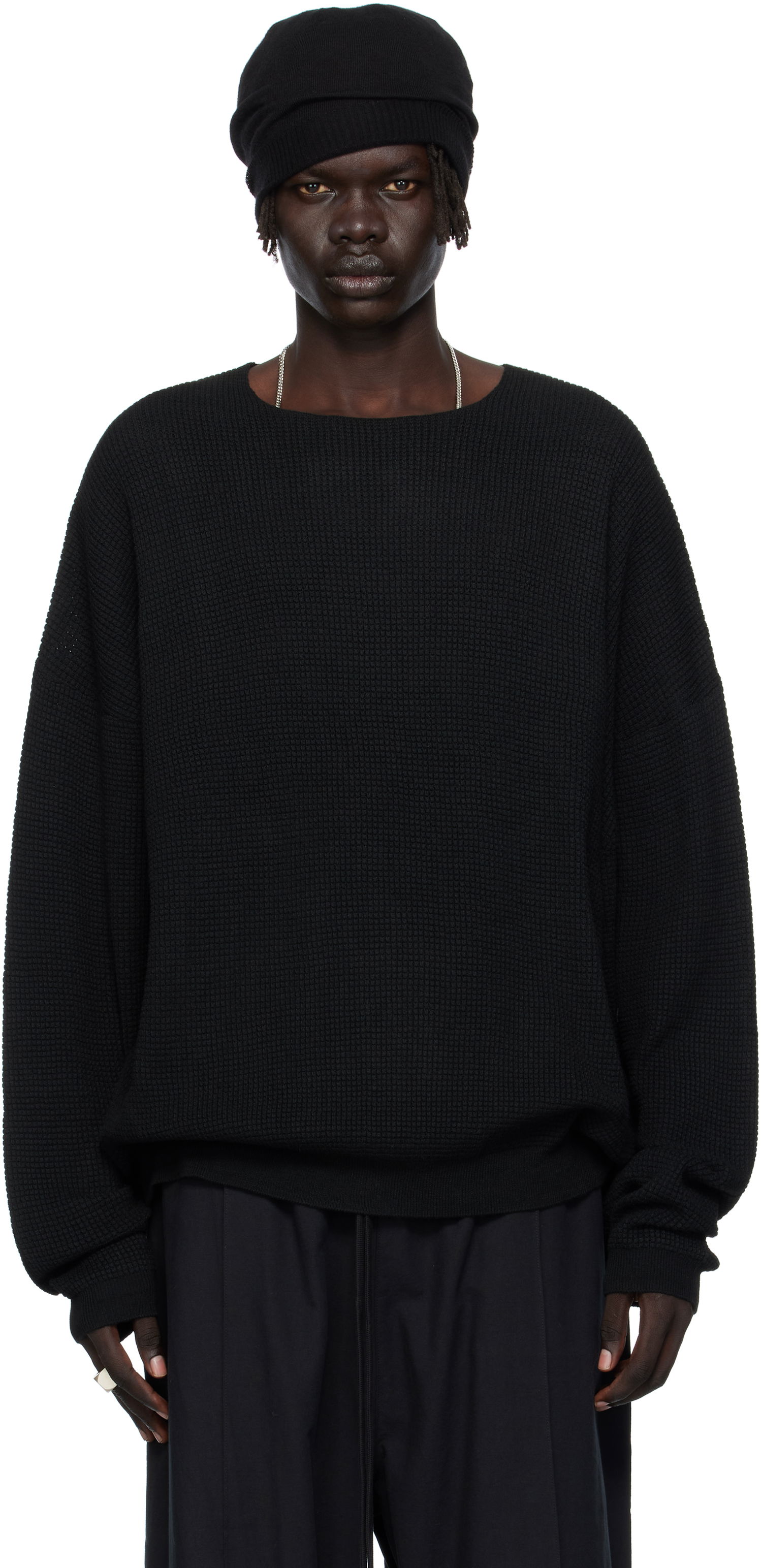 Sweater Fear of God Fear of God ESSENTIALS Waffle Knit Long Sleeve Crewneck Sweatshirt Sort | 192SP256160F, 0