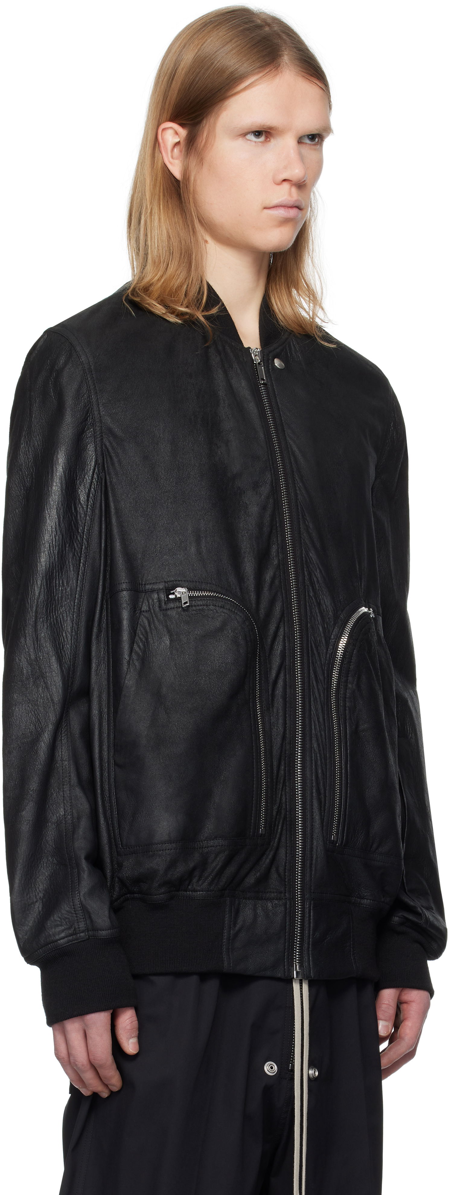 Bomberjakke Rick Owens Rick Owens Hollywood Flight Leather Jacket Sort | RU01E5771 LBA, 1