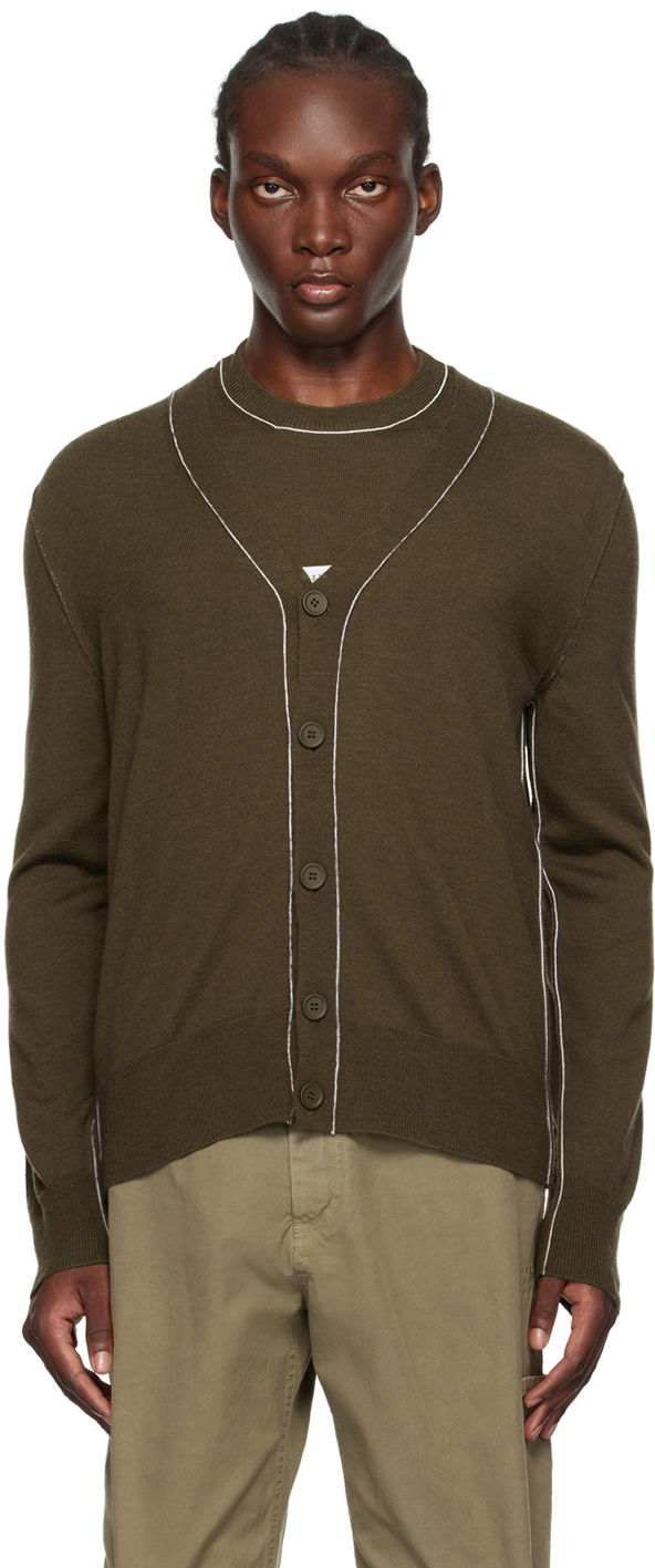 Sweater Maison Margiela MM6 Khaki Virgin Wool Cardigan Brun | SH0HP0006 M13037