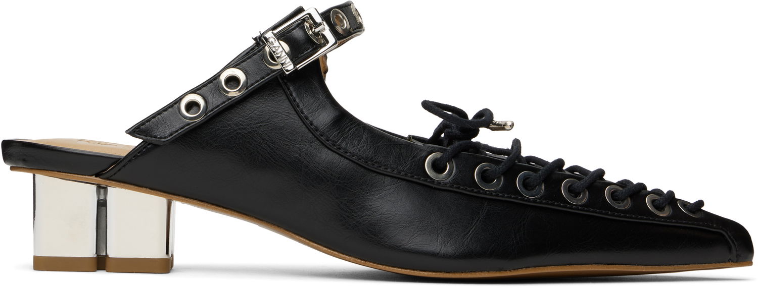 Sneakers og sko GANNI GANNI Oleatex Lace-Up Mules Sort | S2925, 0