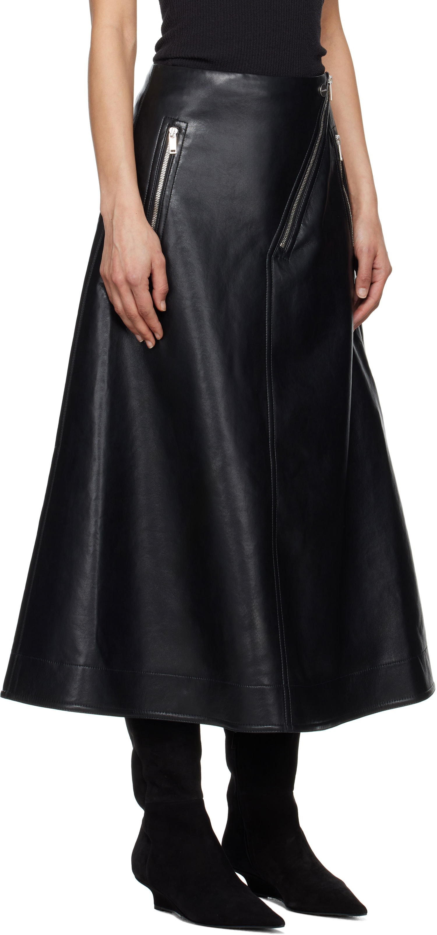 Nederdel Nanushka Nanushka Aleka Regenerated Leather Midi Skirt Sort | NW25RSSK13899, 1