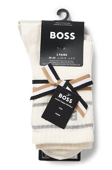 Sokker BOSS Two-pack Ribbed Crew Socks with Sparkly Logos and Trim Hvid | 50546426, 1