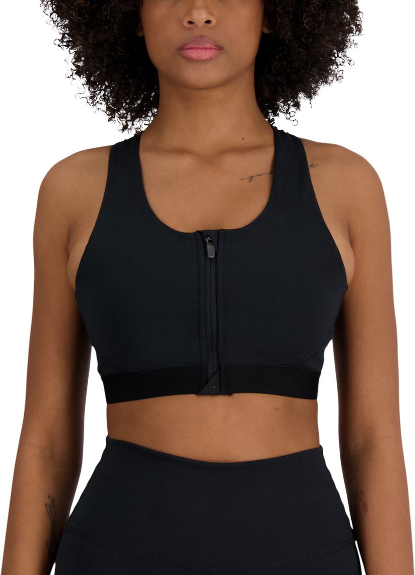 Bh New Balance Sleek Medium Support Pocket Zip Front Bra Sort | wb41047-bk