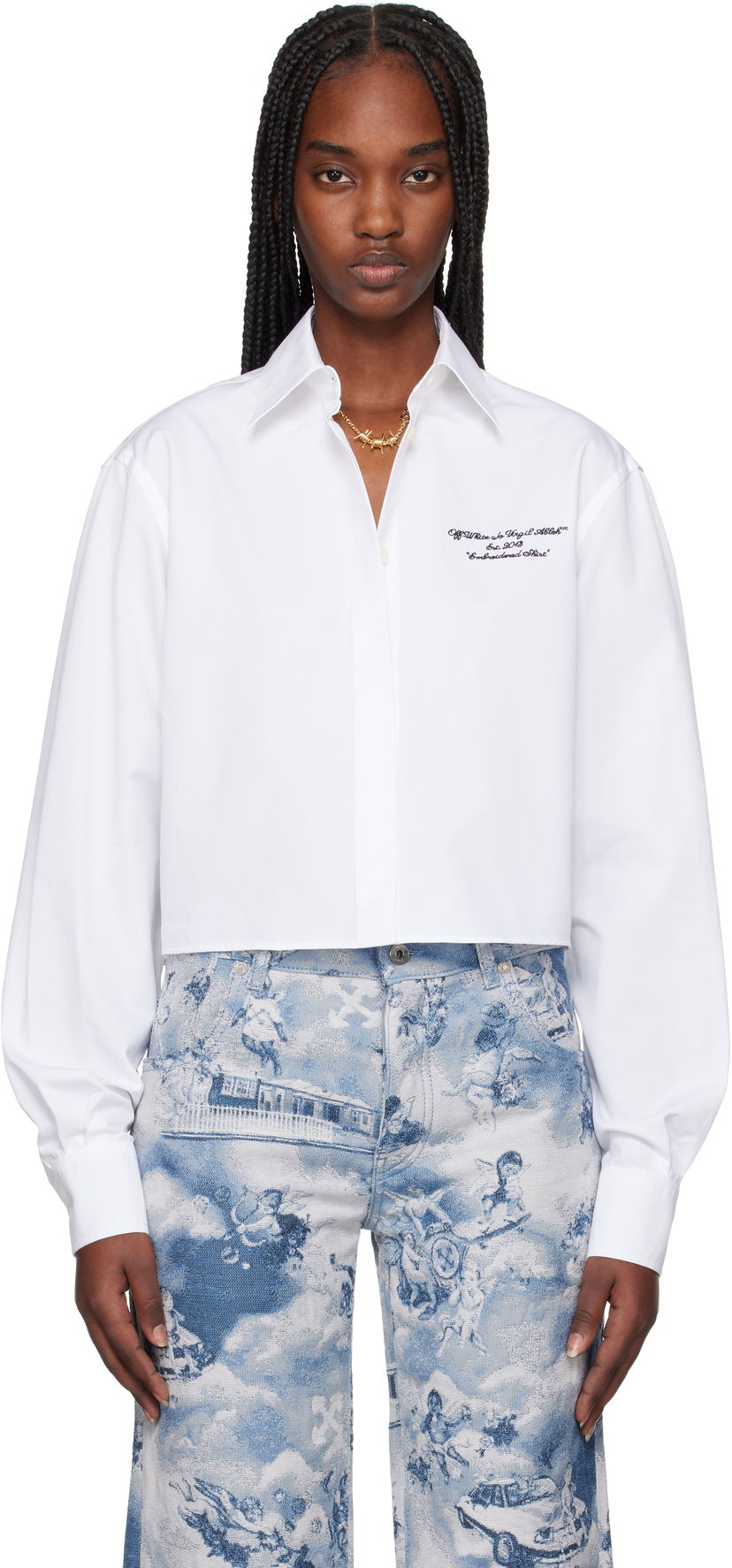 Skjorte Off-White Off-White Poplin Boxy Cropped Shirt Hvid | OWGE02AS25FAB0010110