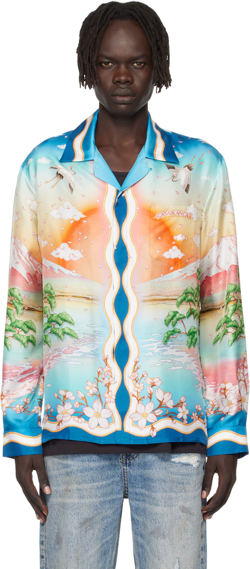 Skjorte Casablanca Casablanca 'Tennis Club' Silk Print Long Sleeve Shirt Flerfarvet | U-MPF25-SH-006-01