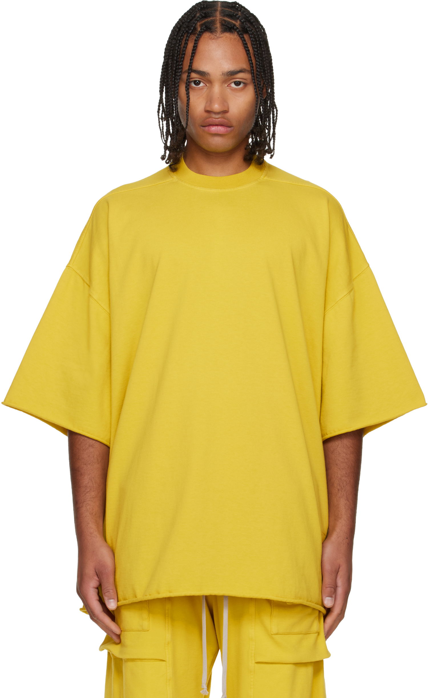 T-shirt Rick Owens Concordians Tommy Oversized Raw-Edge Short-Sleeve T-shirt Gul | DU02E7259 RIG, 0