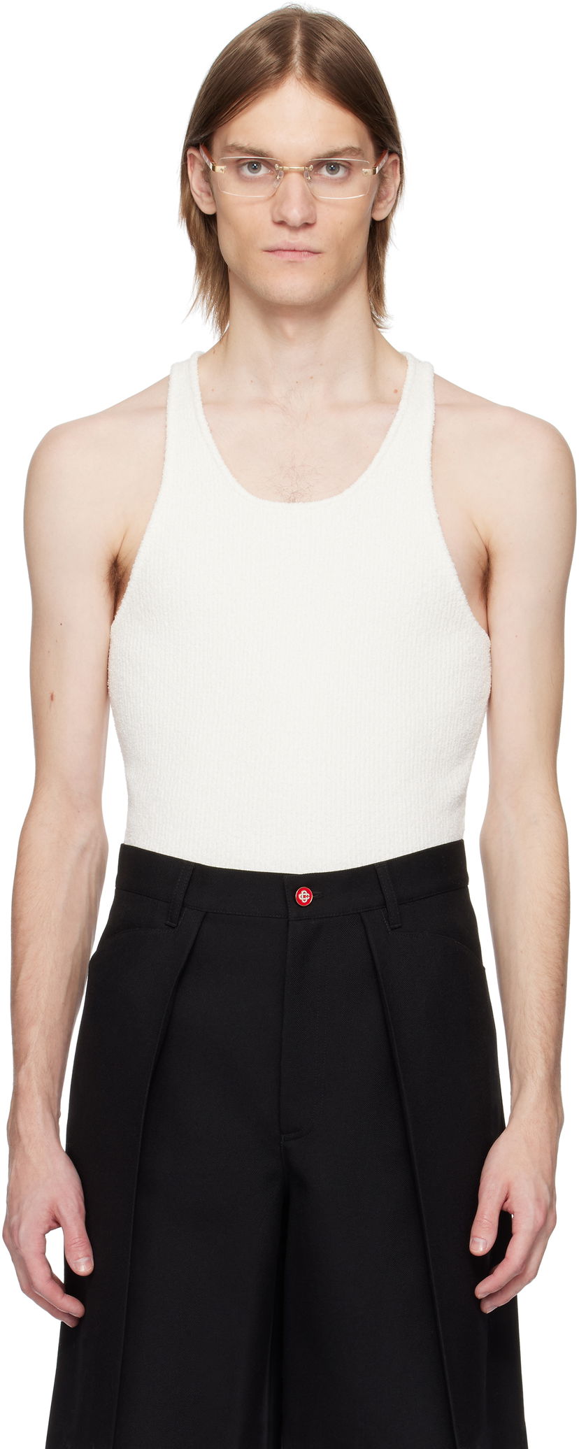Tanktop Casablanca Casablanca Boucle Rib Tank Top Hvid | MS25-KW-931-01