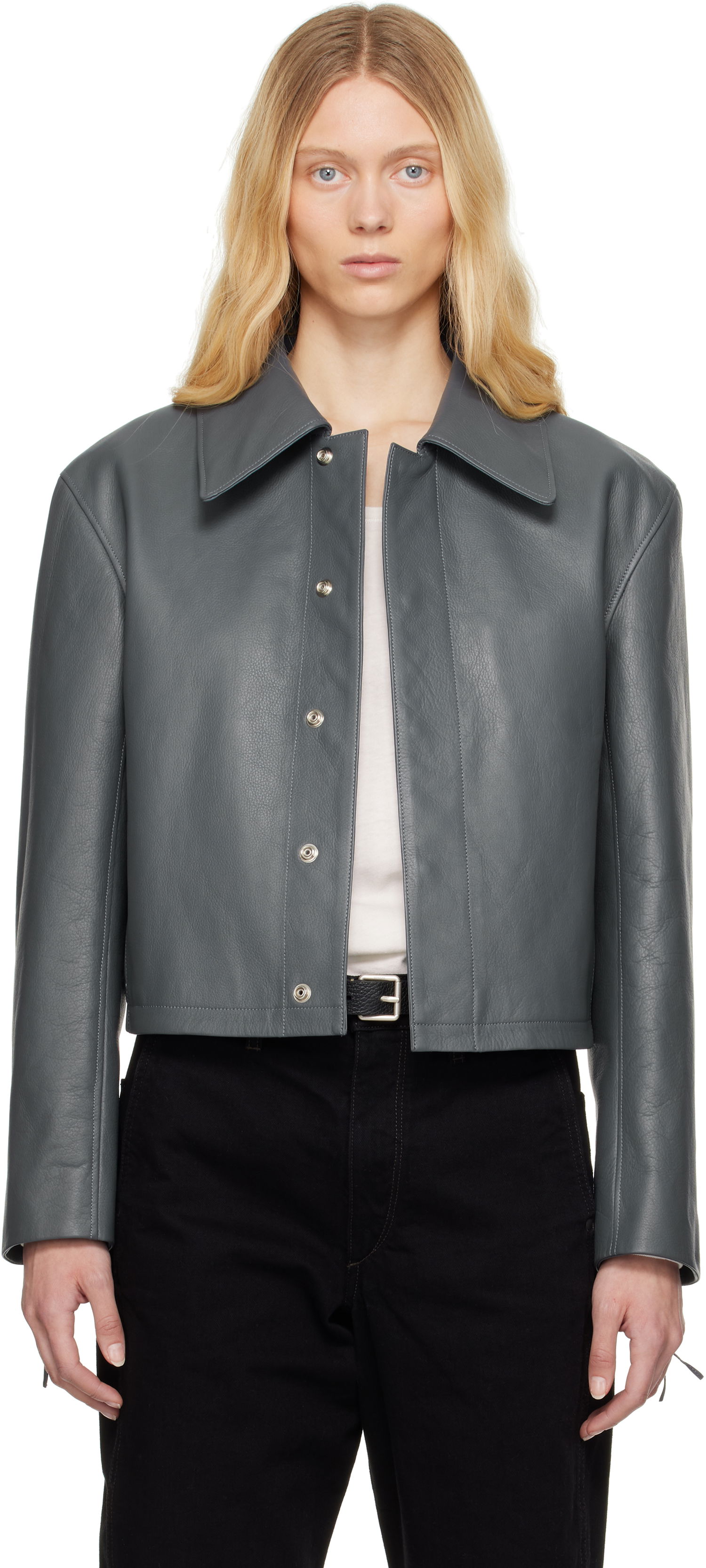 Jakke LEMAIRE Lemaire Boxy Cropped Leather Jacket Grå | OW1133 LL0099, 0