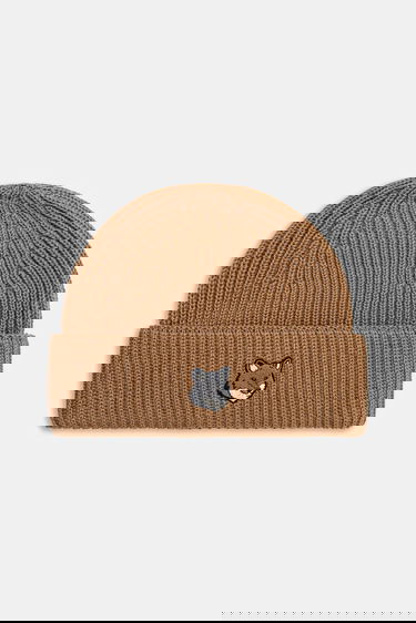 Beanie MAISON KITSUNÉ Ribbed Knit Fox Head Large Beanie Brun | PM06112KT1022, 0