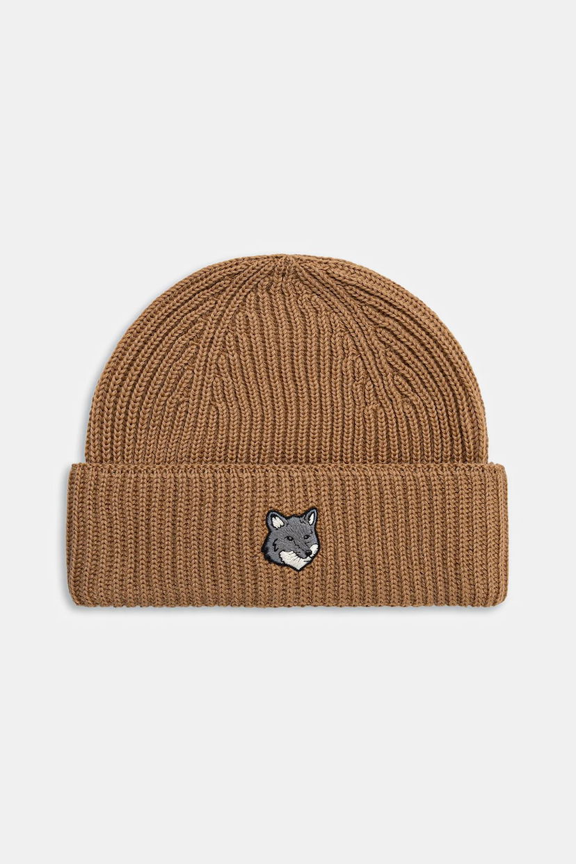 Beanie MAISON KITSUNÉ Ribbed Knit Fox Head Large Beanie Brun | PM06112KT1022