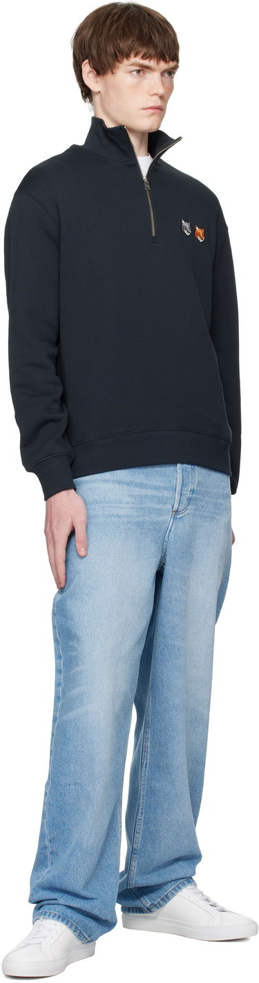 Sweatshirt MAISON KITSUNÉ Maison Kitsuné Double Fox Head Half-Zip Sweatshirt Sort | OM211CFKM0321, 3