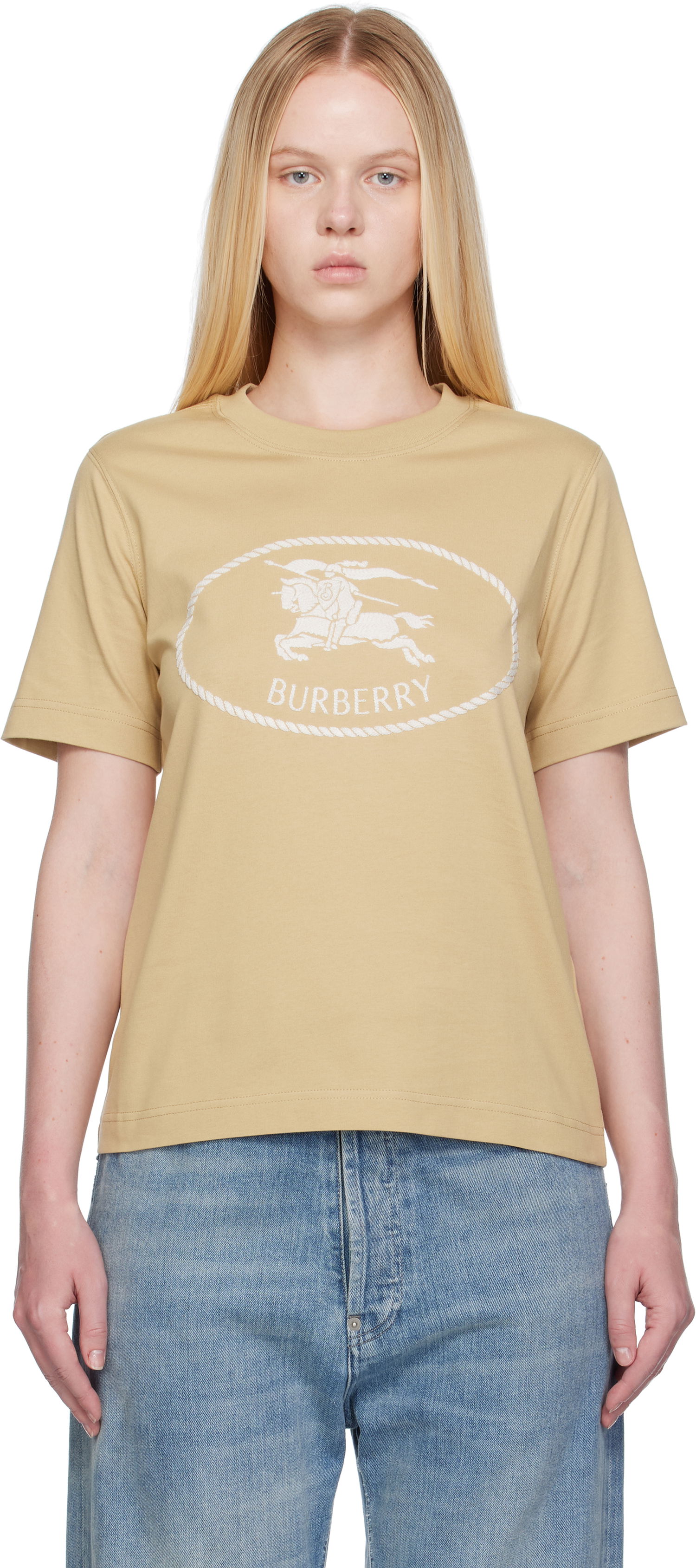 T-shirt Burberry Burberry Knight Stamp Cotton T-Shirt Beige | 8110926, 0