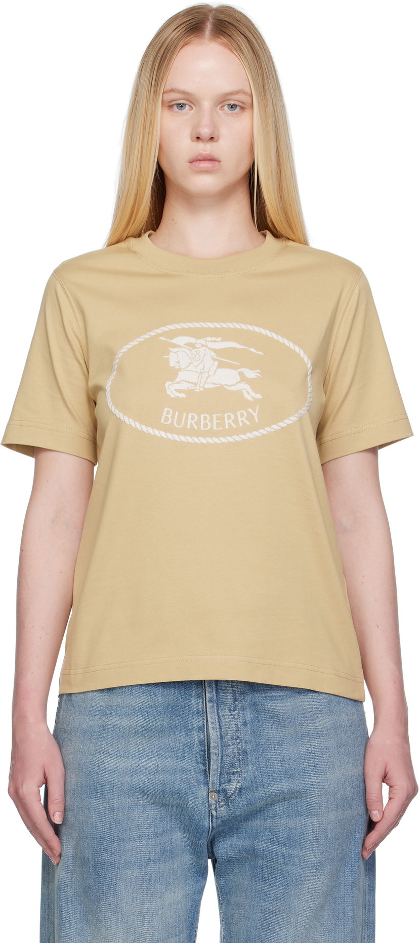 T-shirt Burberry Burberry Knight Stamp Cotton T-Shirt Beige | 8110926