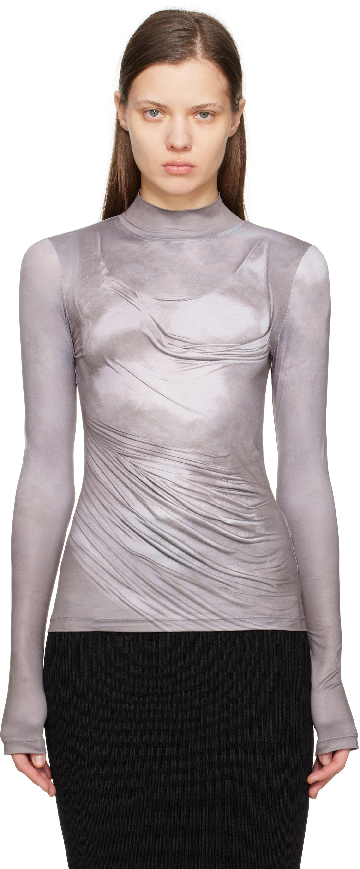 T-shirt Balmain Balmain Draped Print T-Shirt Grå | EF1EK026GE44, 0