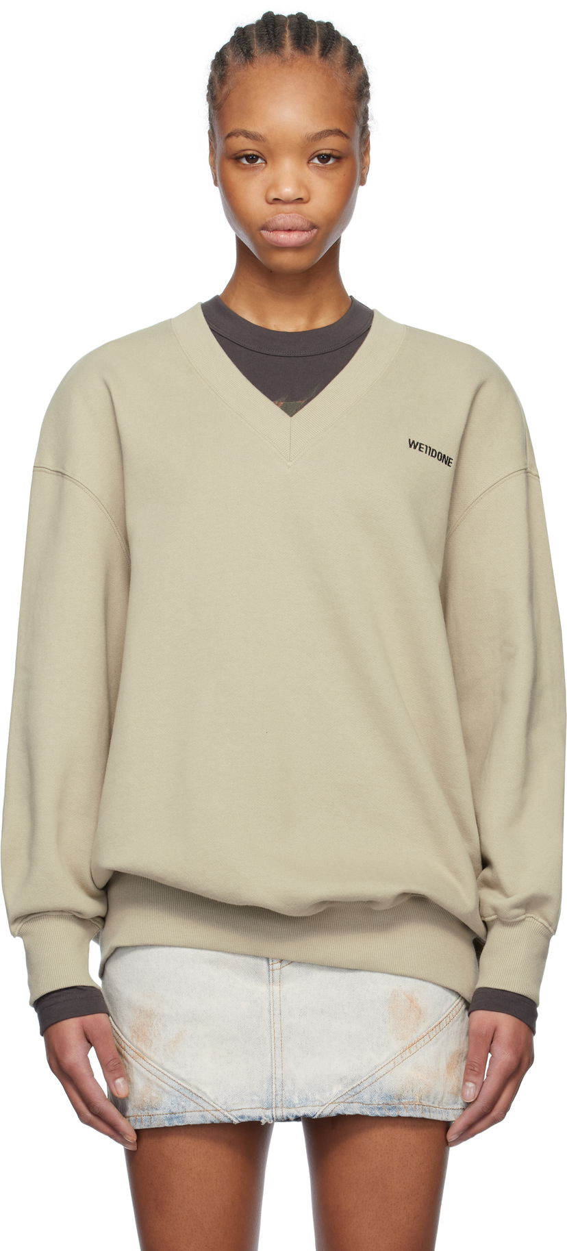 Sweater We11done We11done Oversized V-Neck Sweatshirt Beige | WD-TS0-25-773-U-KK