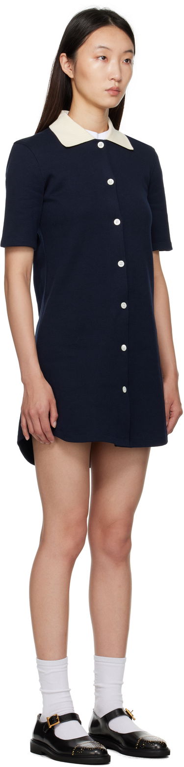 Kjole Thom Browne Thom Browne Double Face Knit Polo Minidress Mørkeblå | FJD129A-J0223, 1