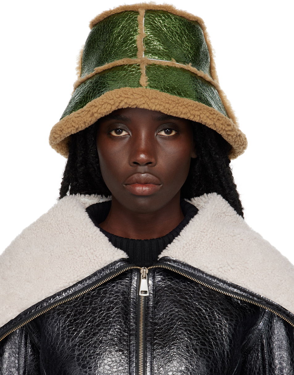 Hat Jean Paul Gaultier Gaultier Laminated Faux-Shearling Bucket Hat Grøn | 22/09-U-CC007-L500, 0