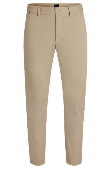 Bukser BOSS Slim-Fit Cotton-Blend Satin Trousers Beige | 50540650, 0