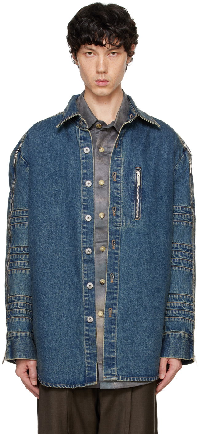 Skjorte Feng Chen Wang Feng Chen Wang Zip Denim Jacket Blå | FUF18SR03