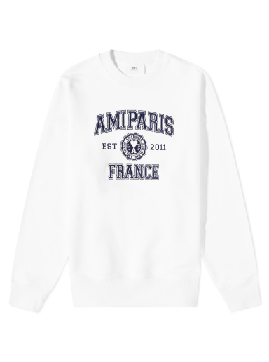 Sweatshirt AMI Paris Varsity Logo Crew Sweat Hvid | USW008-747-100