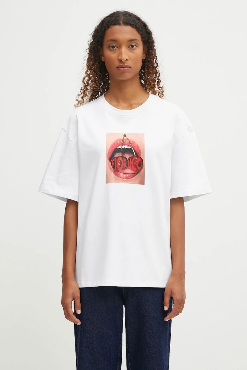 T-shirt Fiorucci Fiorucci Cherry Mouth Print Boxy Fit T-Shirt Hvid | W02FPTSH103CJ01WH03