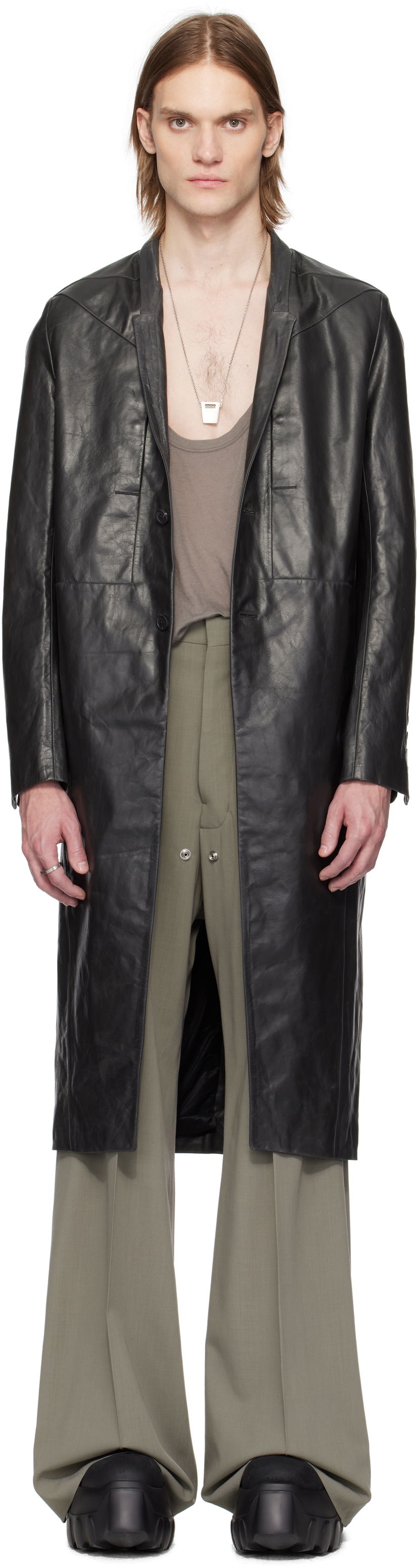 Frakker Rick Owens Rick Owens Hollywood Lido Leather Coat Sort | RU01E5954 LTP