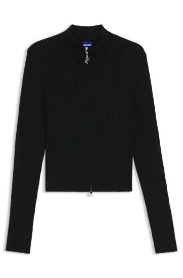 Sweater BOSS Ribbed cardigan with logo-puller zip Sort | 50548140