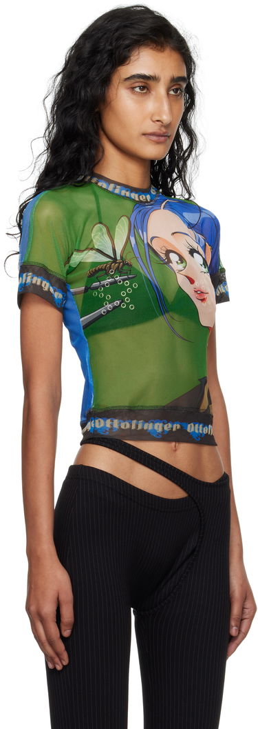 T-shirt Ottolinger Ottolinger Anime Girl Graphic Mesh T-Shirt Grøn | 101-100401-05, 1
