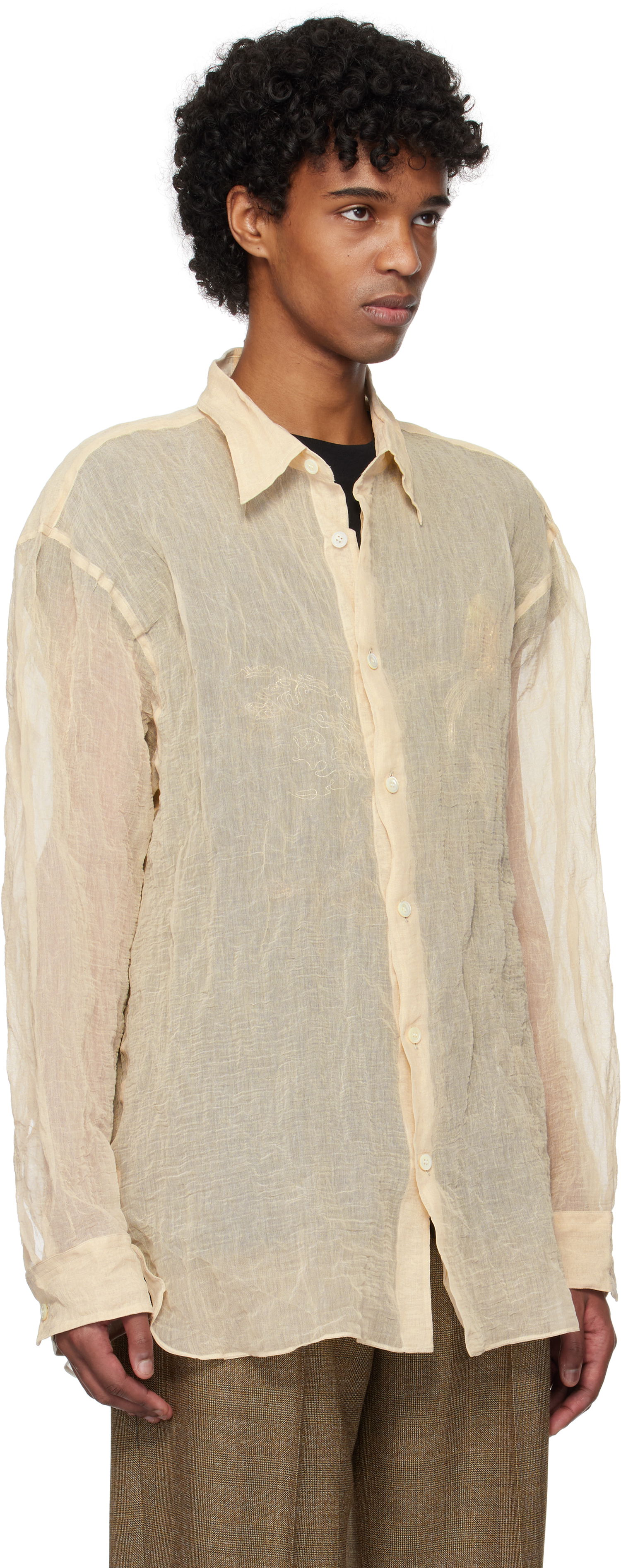 Skjorte Dries Van Noten Dries Van Noten Metallic Thread Shirt Beige | 251-020732-1265, 1