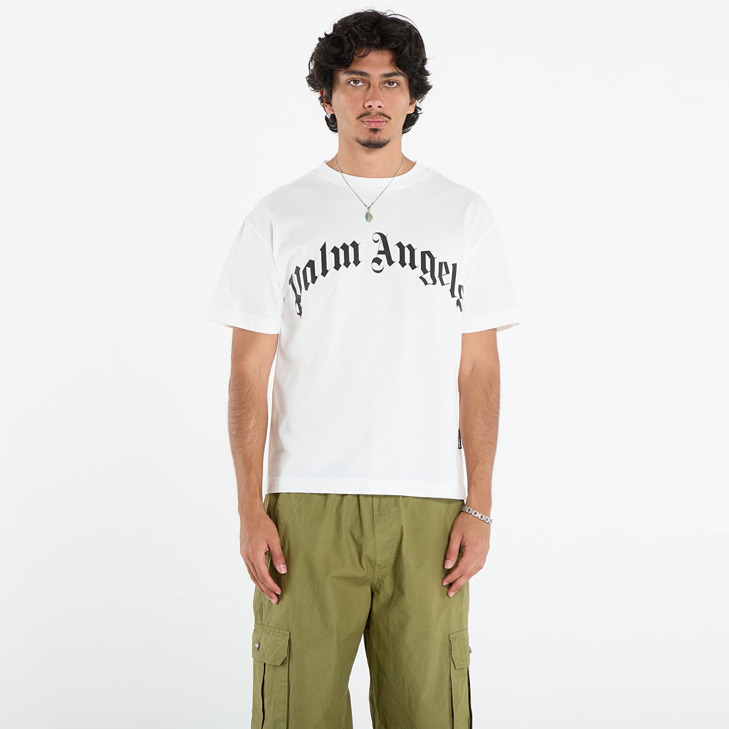 T-shirt Palm Angels Palm Angels Curved Logo Regular T-Shirt Hvid | PMAA109F25JER0030310, 0