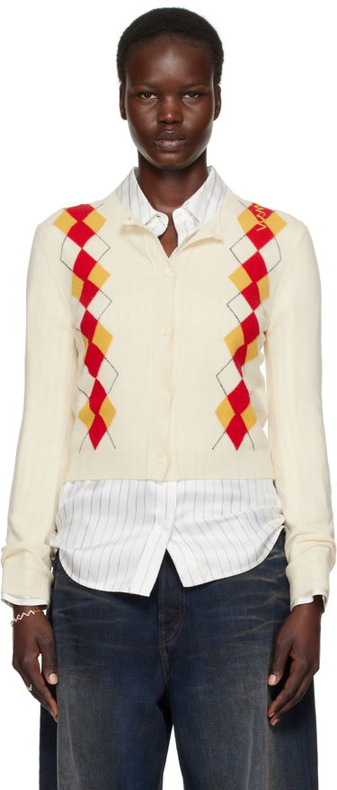 Sweater Marni Marni Argyle Wool Cropped Cardigan Hvid | CDMD0397Q0 UFH546, 0
