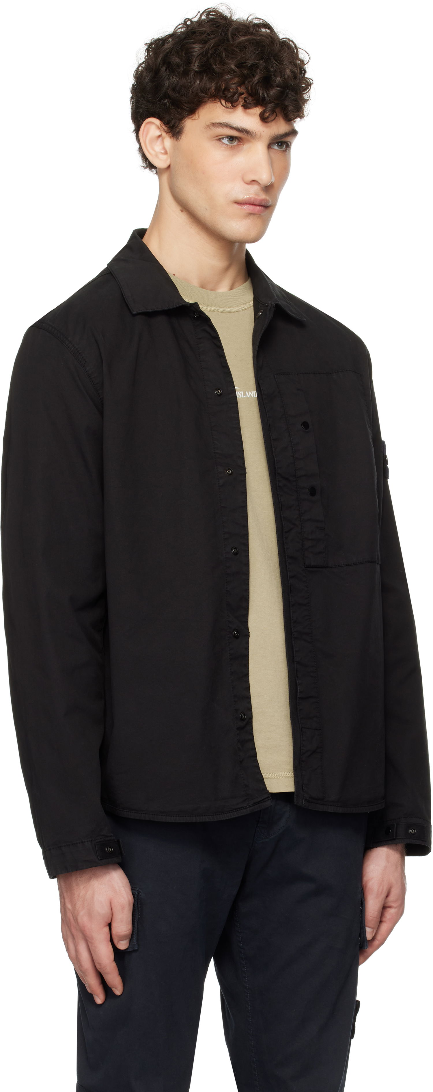 Skjorte Stone Island Stone Island Supima Cotton Twill Stretch-TC Overshirt Sort | K1S15 1200033 S0010, 1