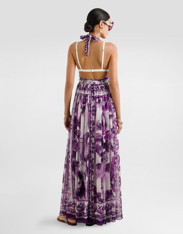 Kjole Dolce & Gabbana Dolce & Gabbana Majolica-Print Halter Neck Chiffon Dress Lilla | F6TYTTHI1BXIP3TN, 2