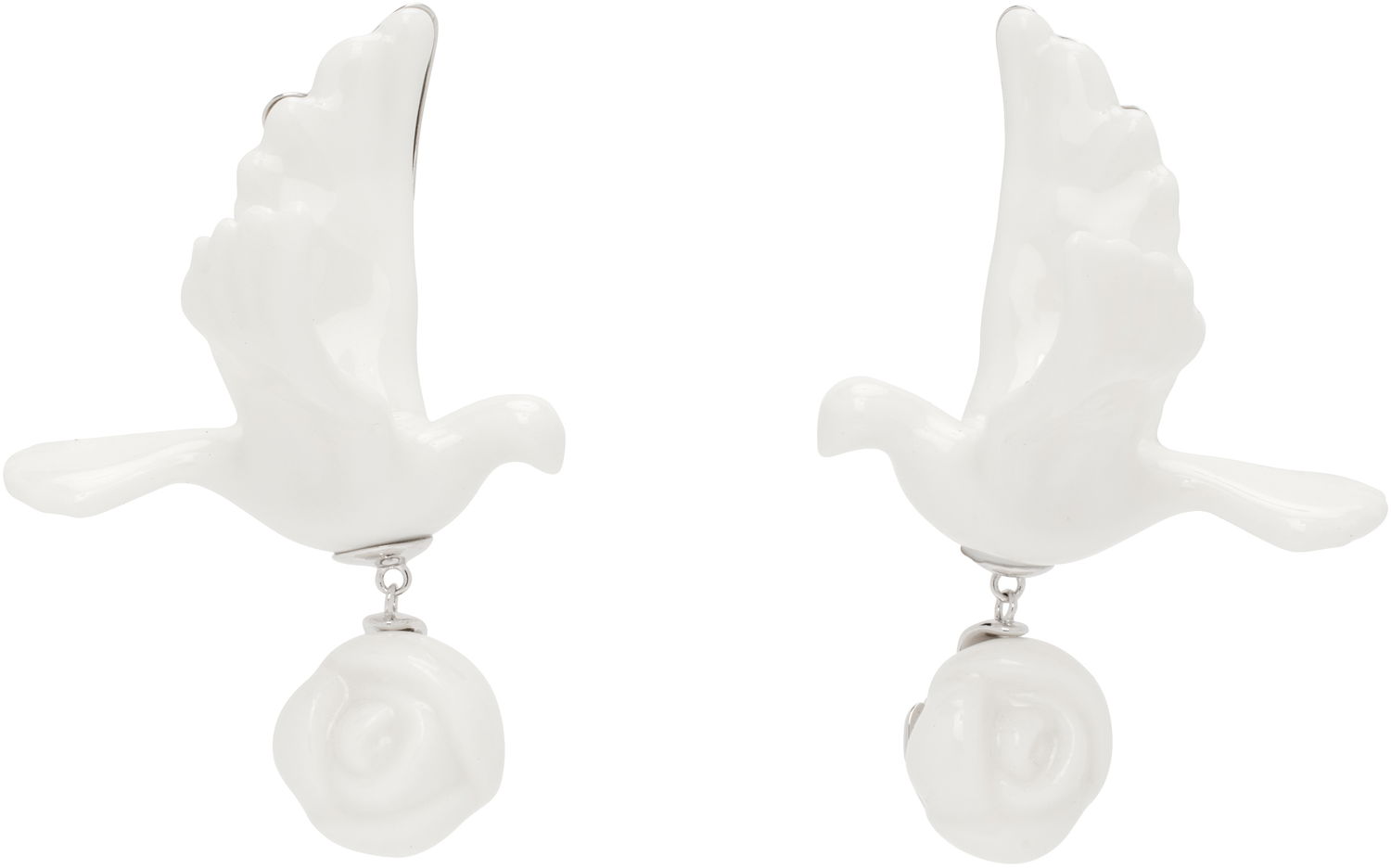 Øreringe SHUSHU/TONG YVMIN Edition Ceramics Pigeon With Rose Drop Earrings Hvid | 25626WHT00DLR, 0