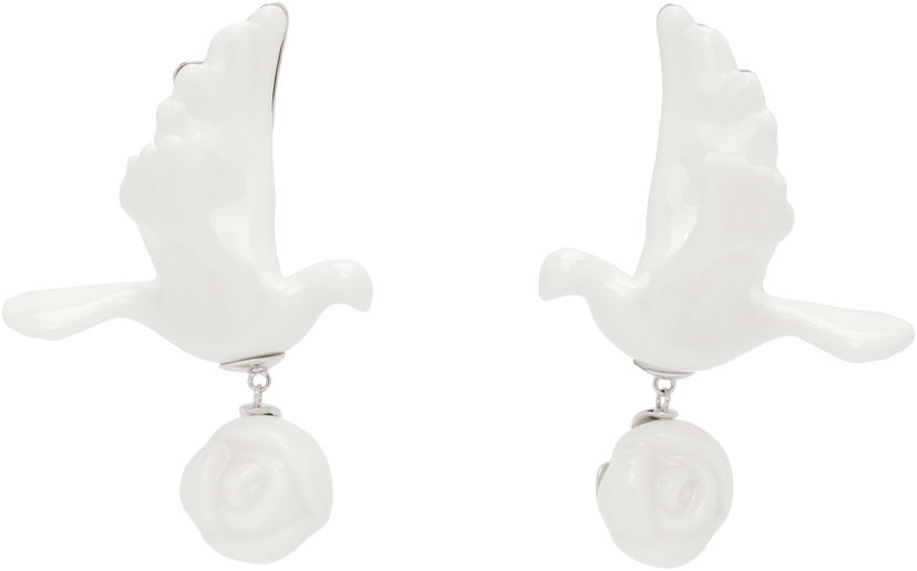 Øreringe SHUSHU/TONG YVMIN Edition Ceramics Pigeon With Rose Drop Earrings Hvid | 25626WHT00DLR