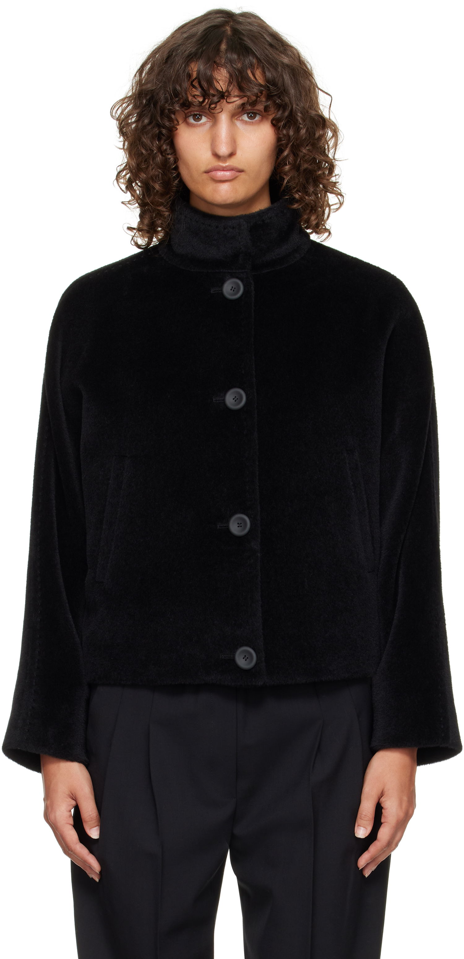 Jakke Max Mara Caladio Cropped Textured High Neck Button-Up Jacket Sort | 2526086091600, 0