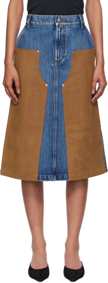Nederdel Stella McCartney Stella McCartney Mixed Denim & Faux-Suede Midi Skirt Blå | 6D04043SQH25, 0