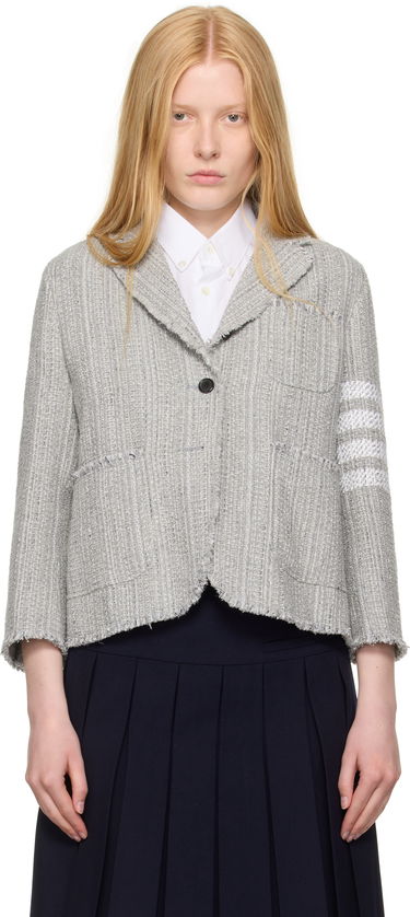 Jakke Thom Browne Thom Browne Tweed Fray 4-Bar Cropped Sack Blazer Grå | FBC788T-F0512, 0