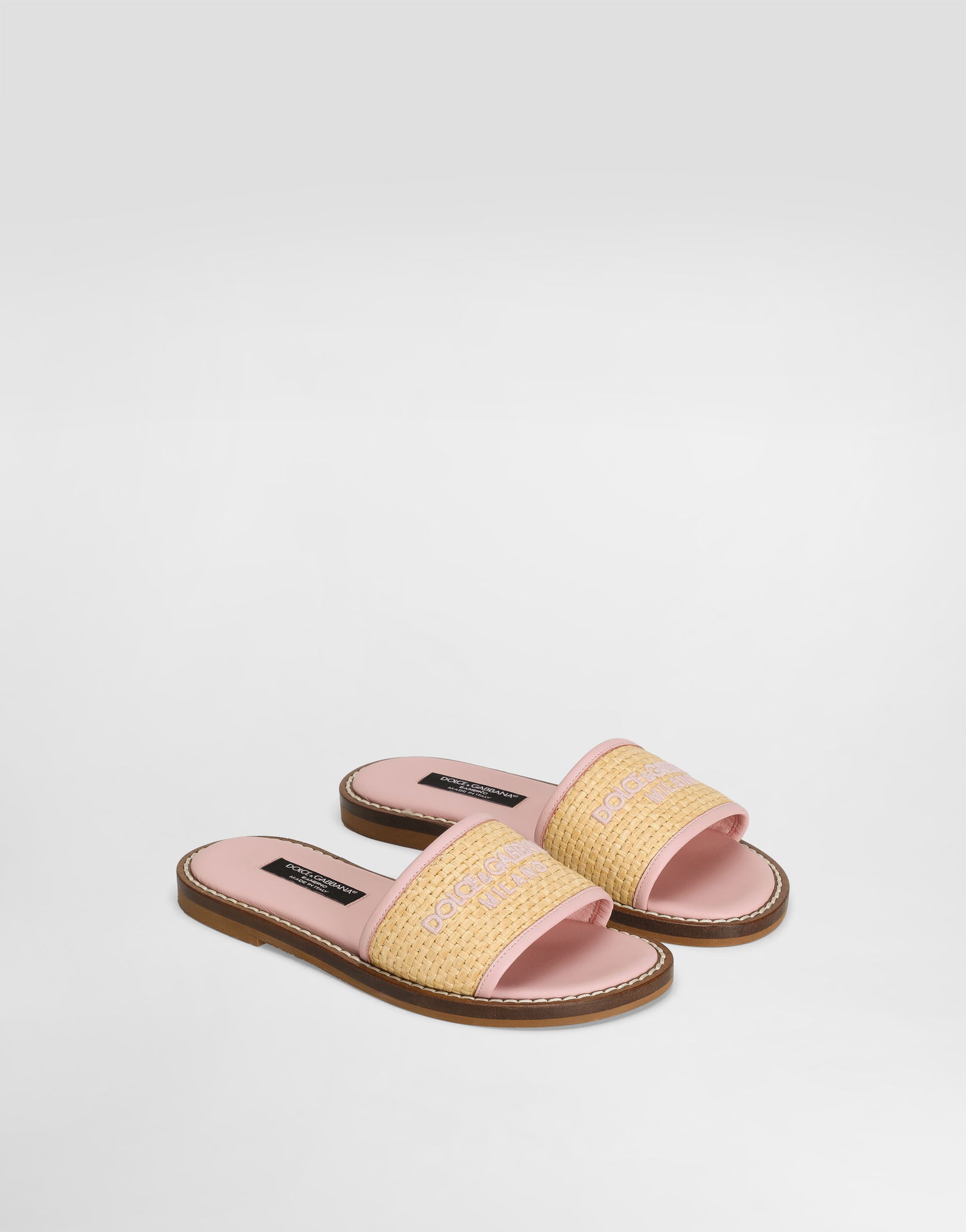 Tilbehør Dolce & Gabbana Dolce & Gabbana Flat Straw Sliders With Logo Lyserød | D11306AU0958L851, 1