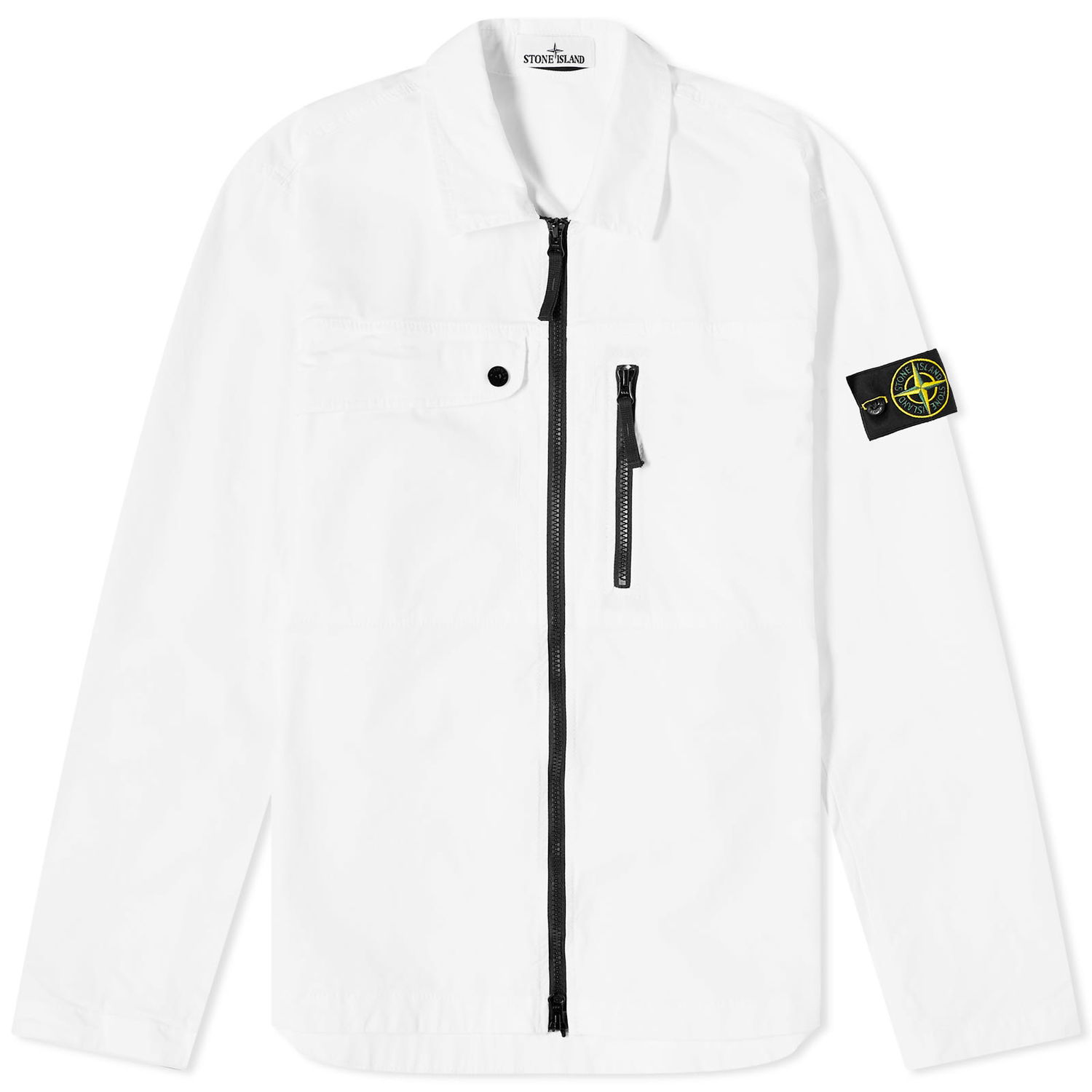 Jakke Stone Island Supima Cotton Twill Stretch-TC Zip Shirt Jacket Hvid | 801510210-V0001, 0
